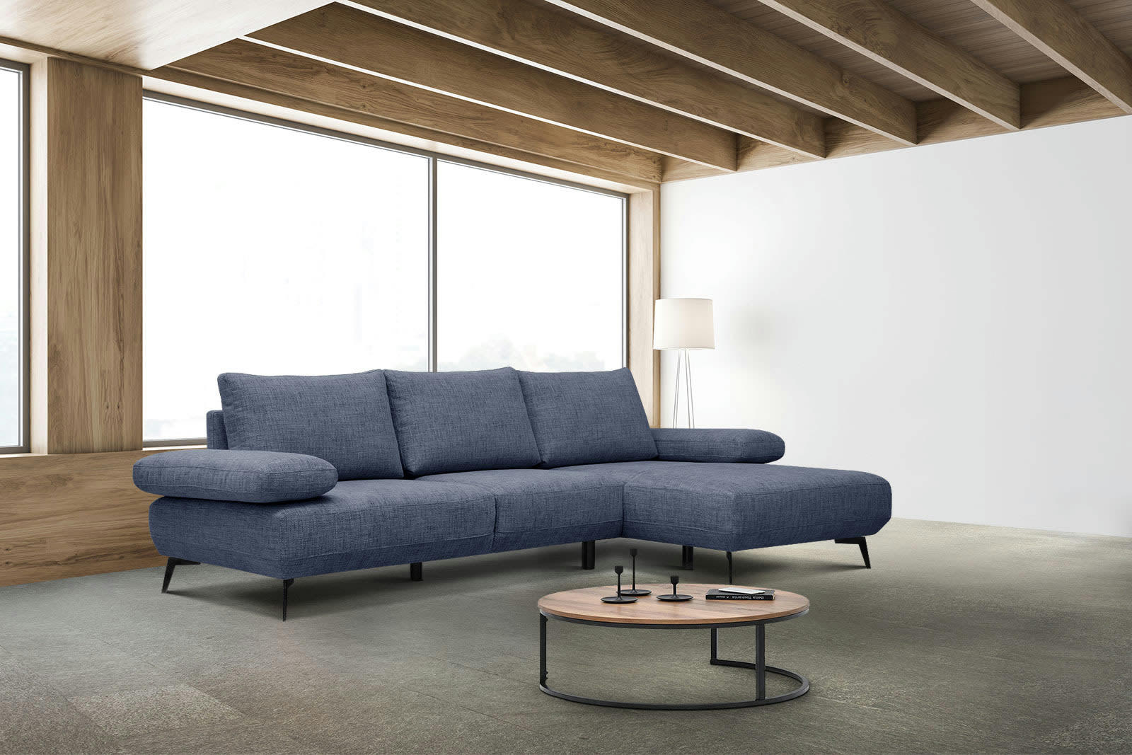 MELLO - Canapé d'angle droit 4 places tissu bleu