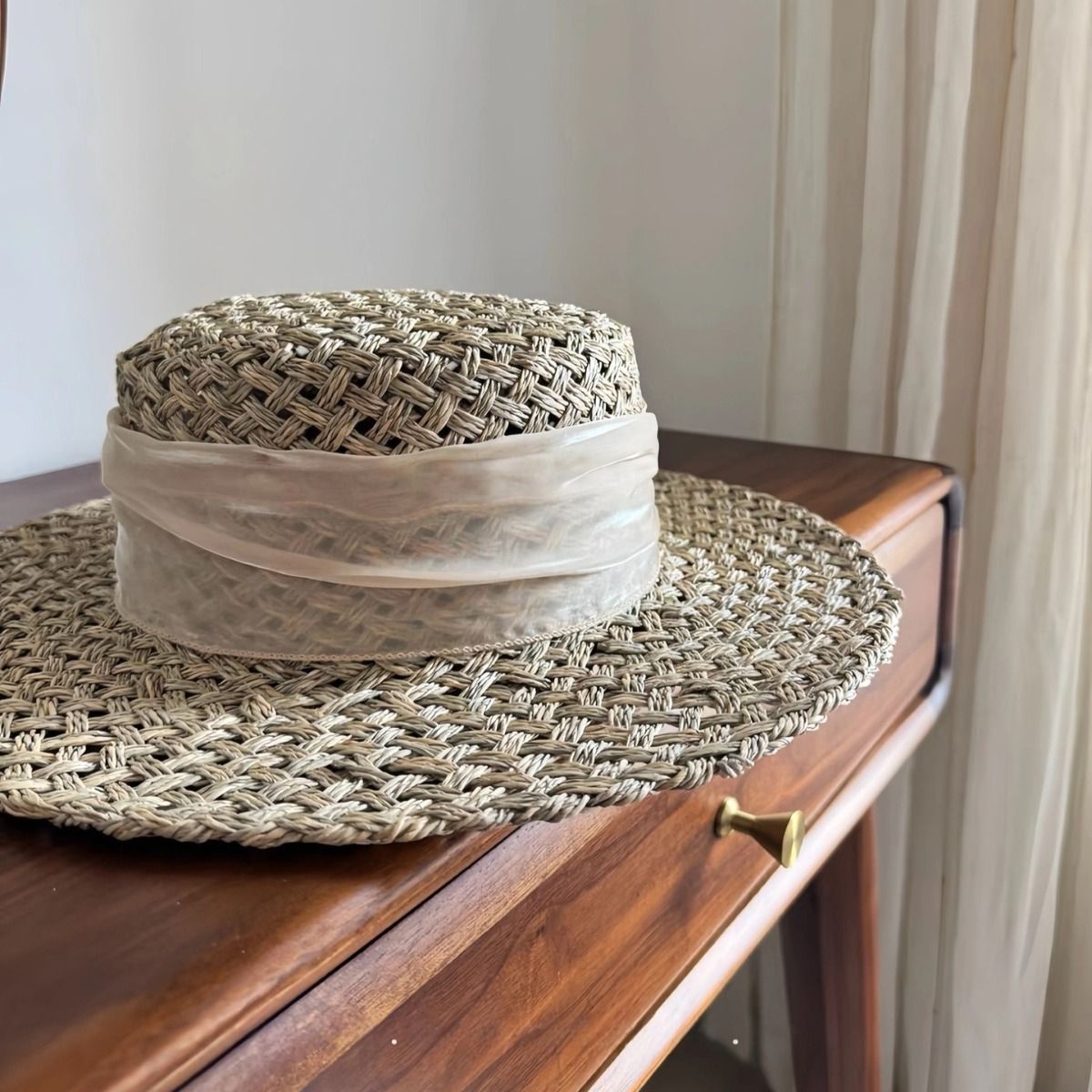 PEACH ACCESSORIES Wide Brim Sun Beach Straw Hat for Women