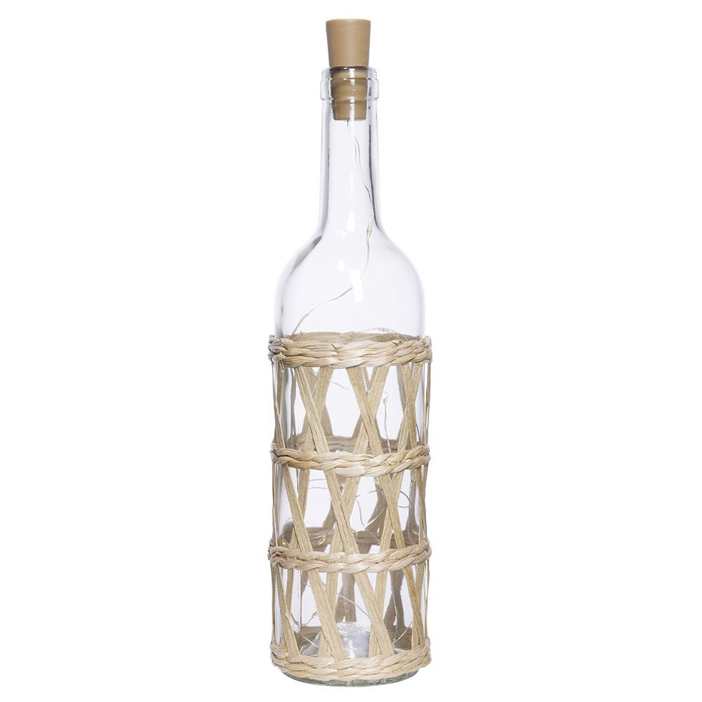 Bouteille déco LED habillage rotin croisé