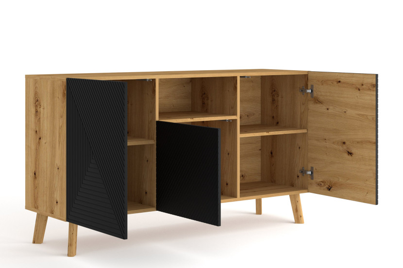KONSIMO TUNDI Komoda na nóżkach Dąb Artisan / Czarny Mat,LOFT