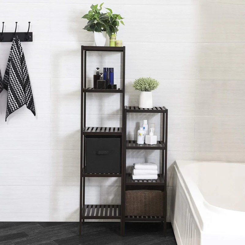Bamboo Bathroom Shelf, Narrow Shelf, Multifunctional Storage Shelf for Kitchen, Bedroom, Entryway, Bathroom - 4 Tiers (38.6H)