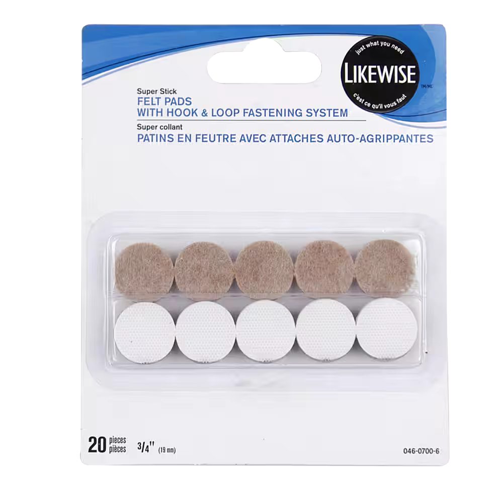 Likewise Self-Adhesive Round Felt Pads with Hook-and-Loop Fastening Pads, 3/4-in, 20-pc