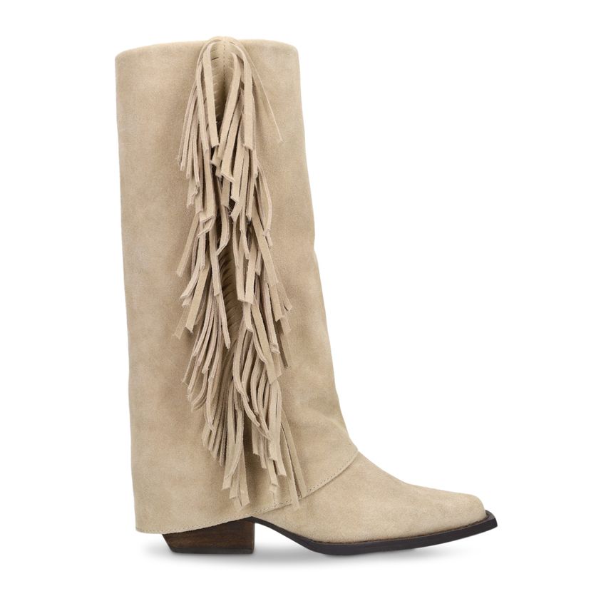 Manfield Beige suède laarzen met franjes