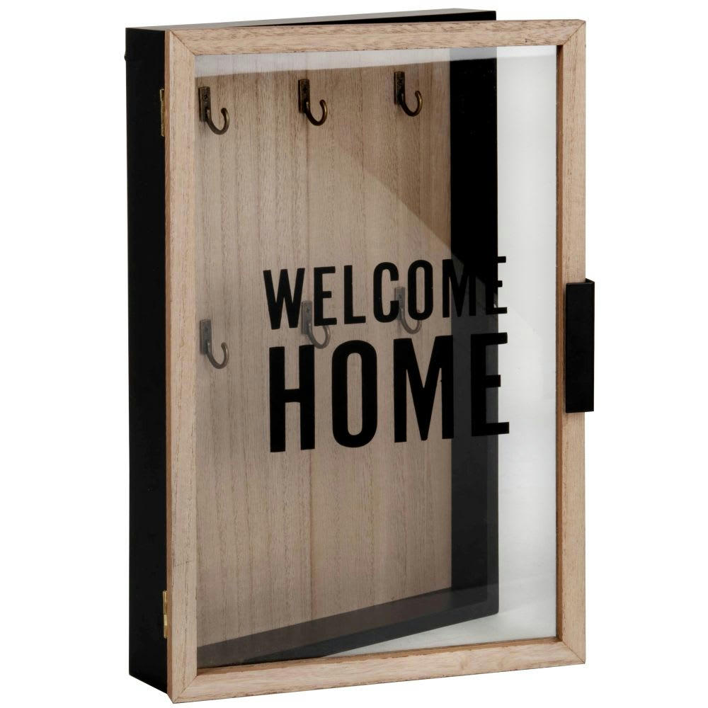 WELCOME - Boîte à clés murale marron et noire 23x35
