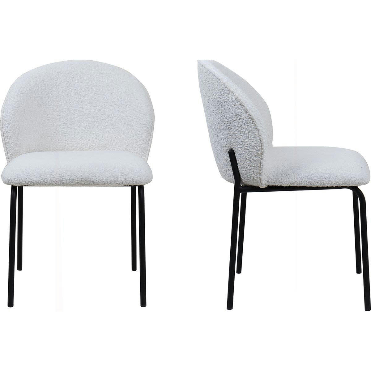 NOÉ - Lot de 2 chaises de salle à manger en tissu bouclette écru
