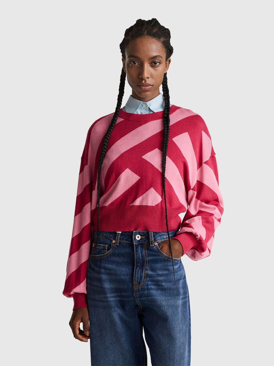 Regimental striped cropped sweater