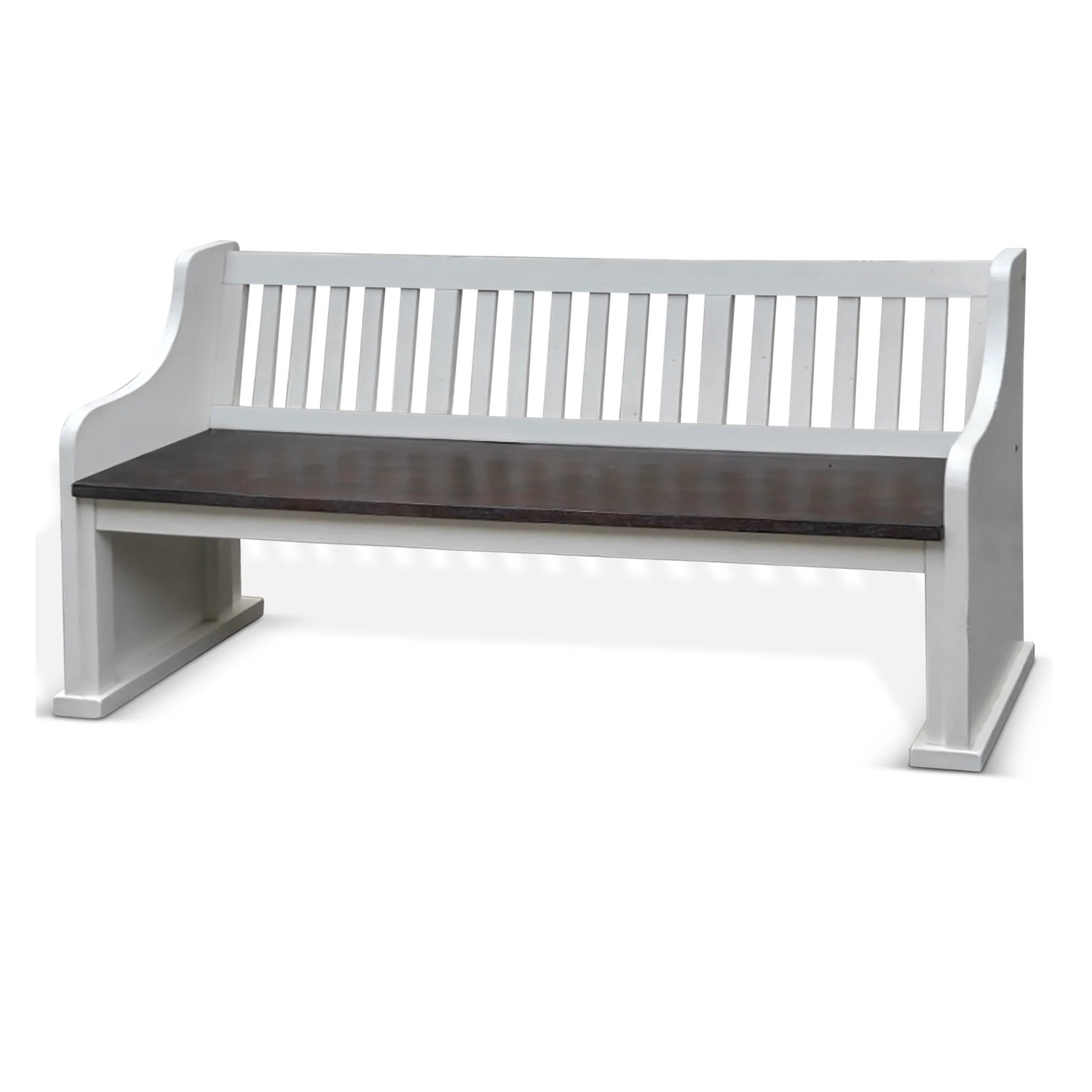 Orso Bench, Slat Back Design, White, Brown Mahogany and Mindi, 64 Inch