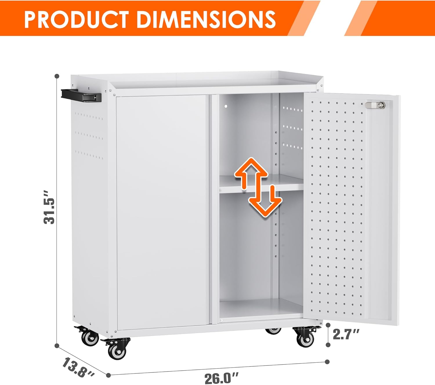 Aobabo Metal Garage Storage Cabinet on Wheels,2 Doors Storage Cabinet with Wheels for Garage,Assembly Required,White