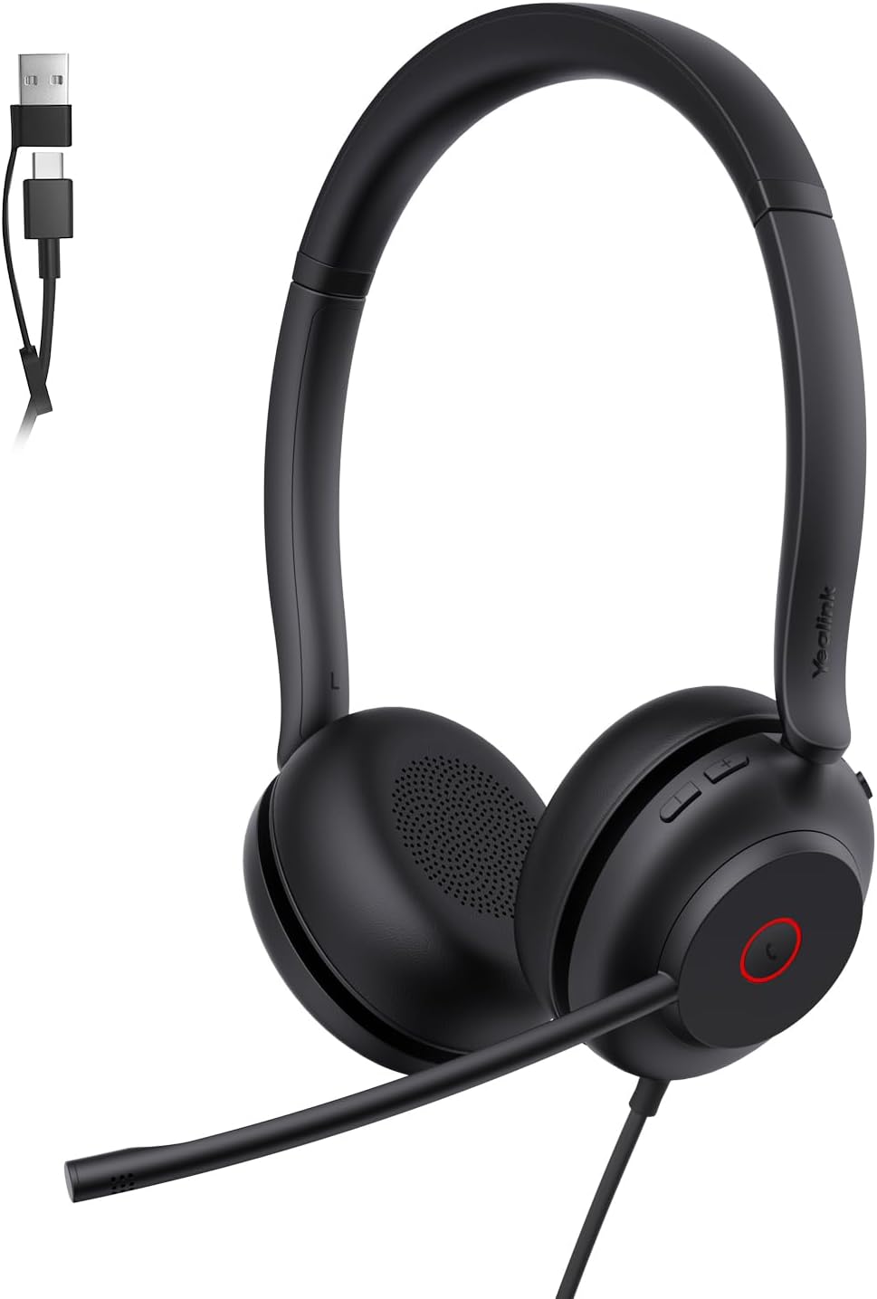 Yealink UH35 USB-C/A Headset with Noise Cancelling Microphone, Wired Headphones for Computer PC, Mute Button, Compatible with Zoom, Google and Other Leading UC Call Platforms