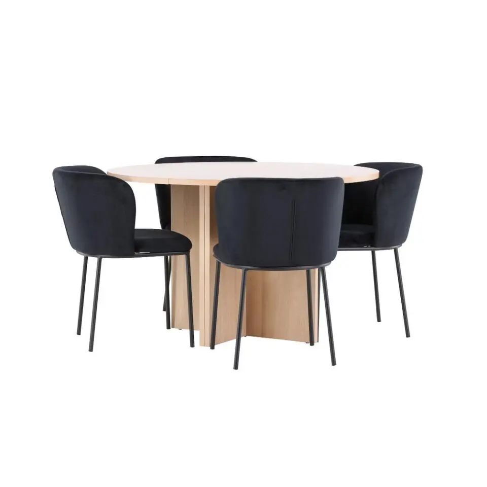 Hioshop Strada eethoek uittrekbare tafel &Oslash;120cm- 170cm en 4 stoelen whitewash-