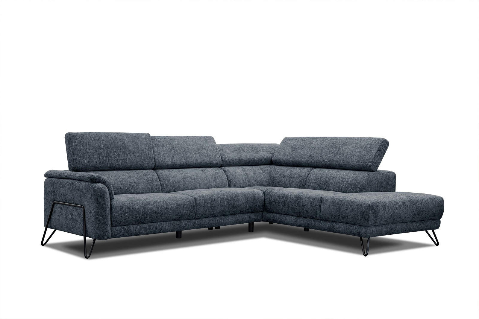 RODEN - Canapé d'angle droit 5 places tissu bleu marine