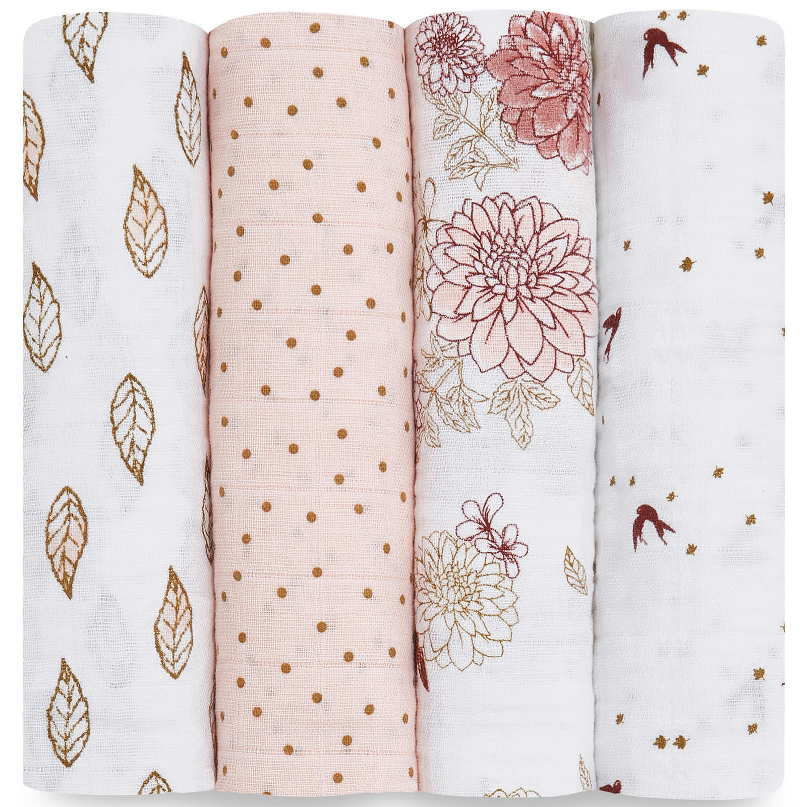 - Lot de 4 maxi langes en coton Dahlias (120 x 120 cm)