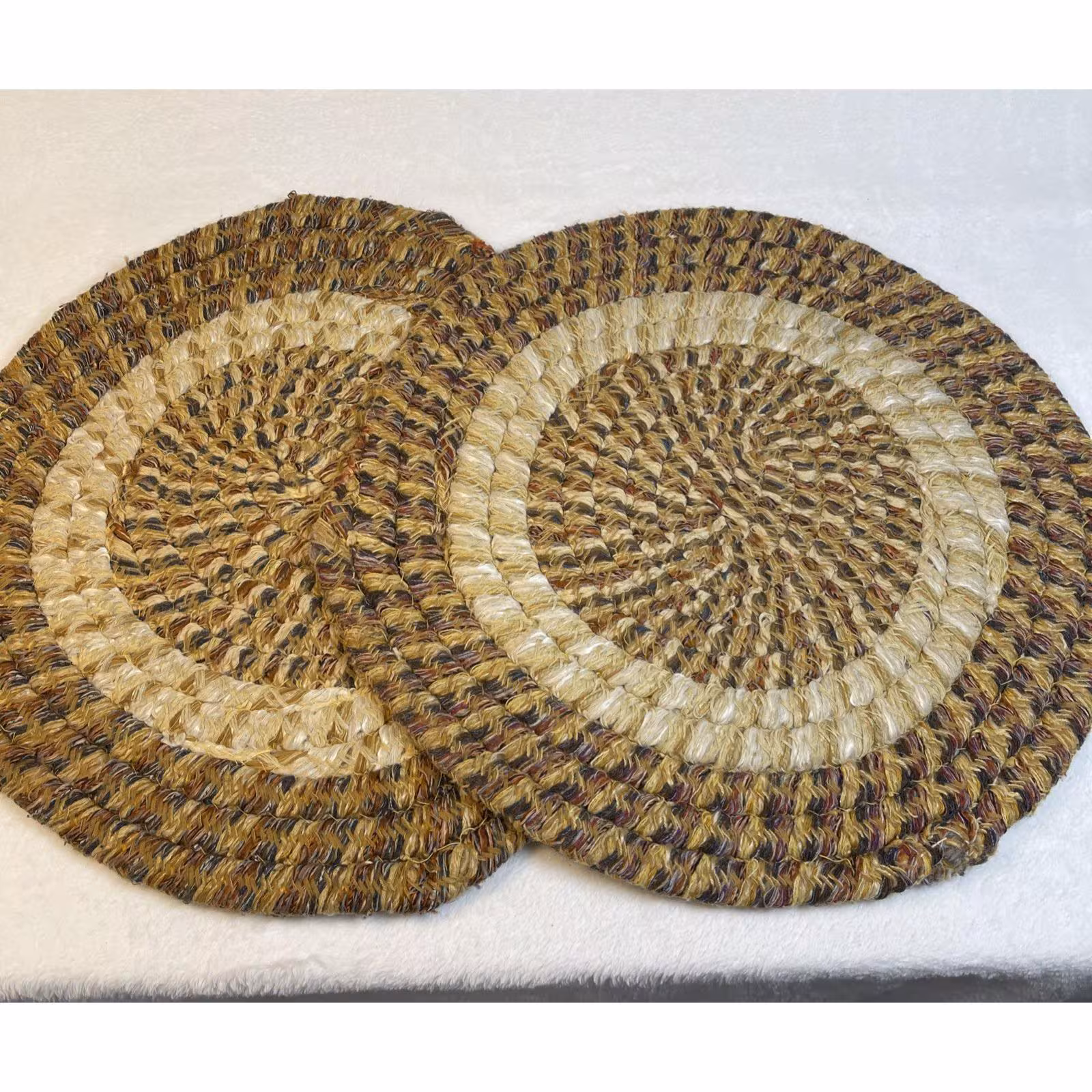 Vintage Rag Weave Round Chair Seat Covers Hot Pads Set of 2 Braided 15