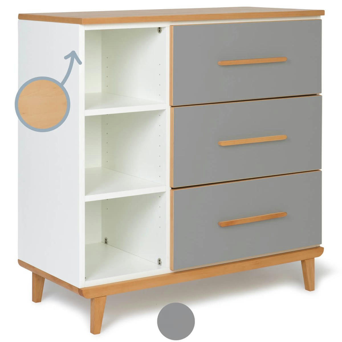 NADO - Commode 3 tiroirs gris ardoise