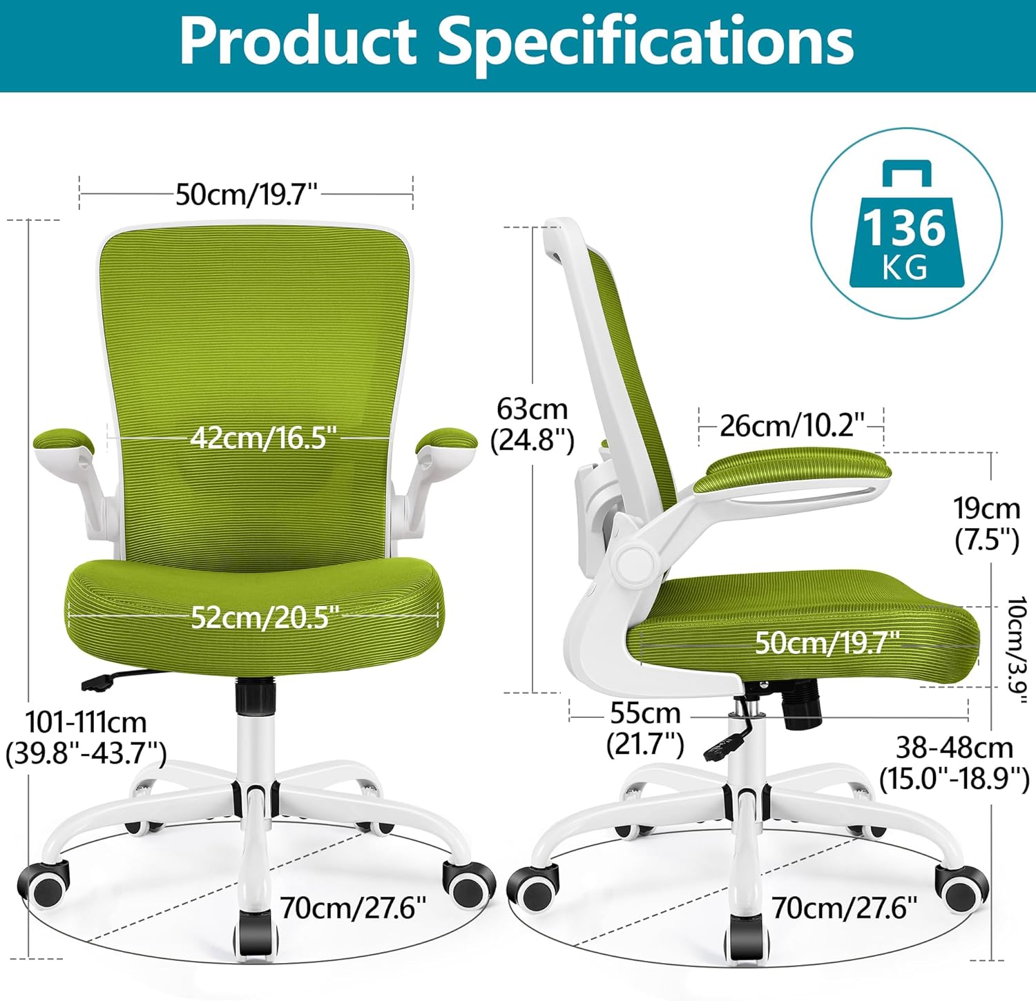 FelixKing Office Chair, Ergonomic Desk Chair Breathable Mesh Chairs Adjustable High Back Lumbar Support Flip-up Armrests, Executive Rolling Swivel Comfy Computer Chairs Home Office Avocado Green