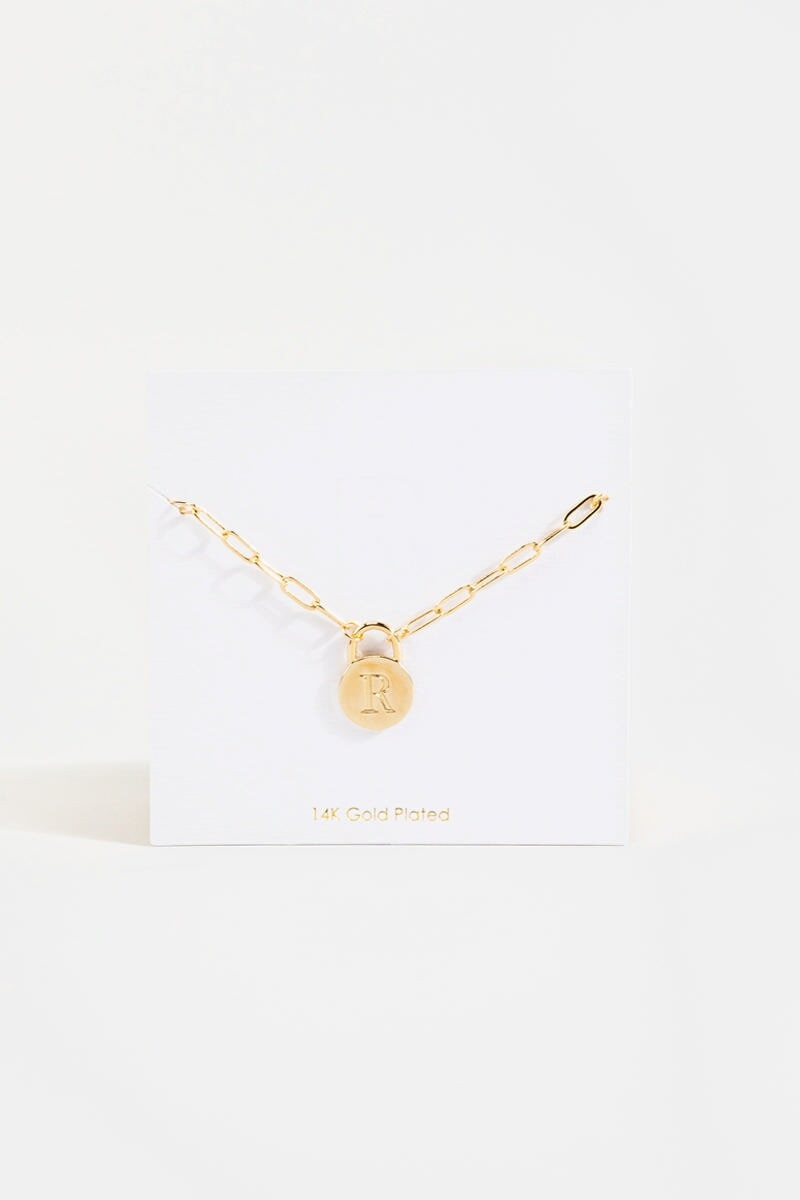 Initial Curb Chain Pendant Necklace Gold
