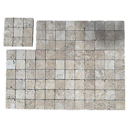 Mosaïque en Travertin Blanc ivoire vieilli - 10X10X1 CM- 2ième choix
