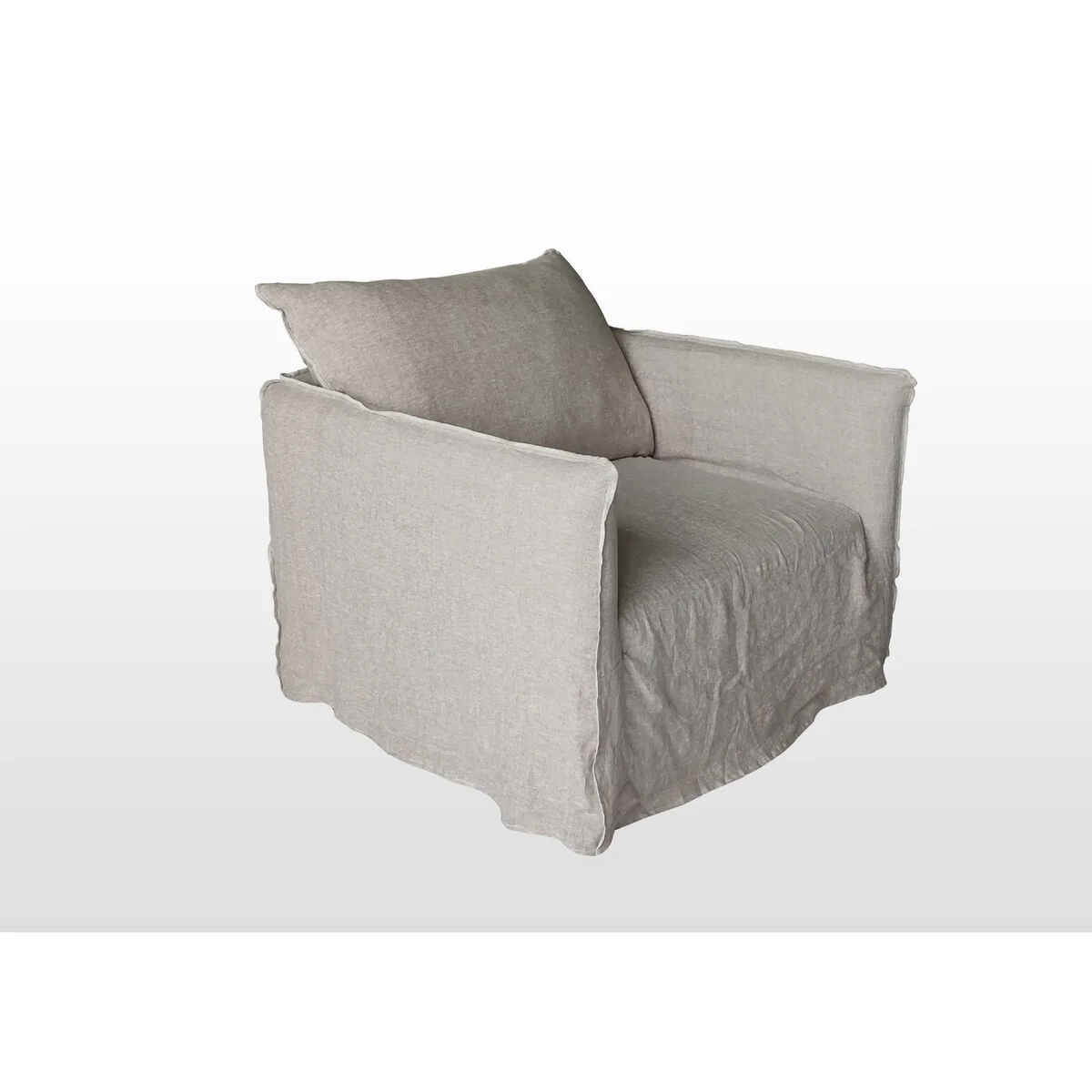 Naples Slipcovered Swivel Sofa Chair, 38 Inch Long, Gray