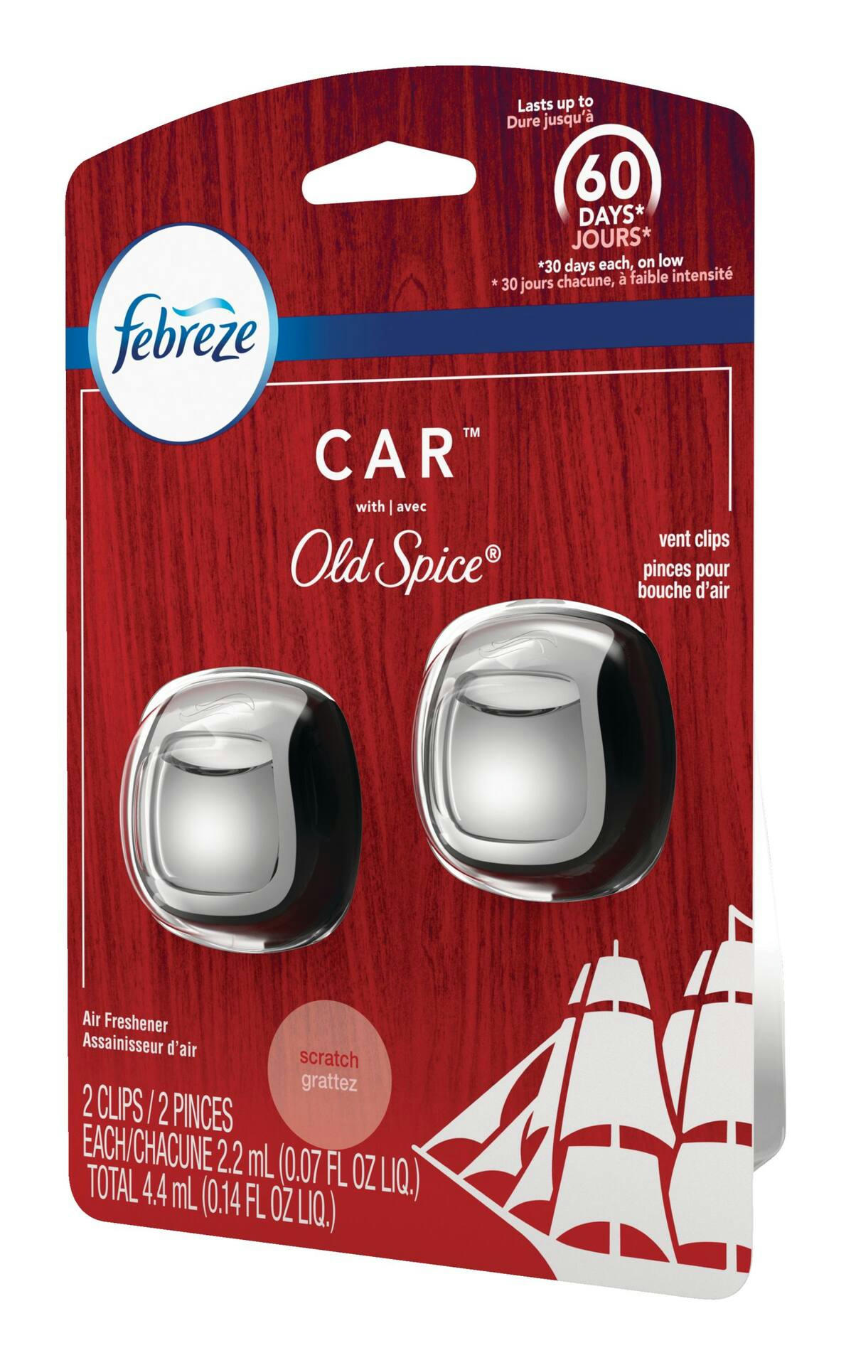 Febreze Car Air Freshener Vent Clip Old Spice Scent, 2.2 mL, 2 Count