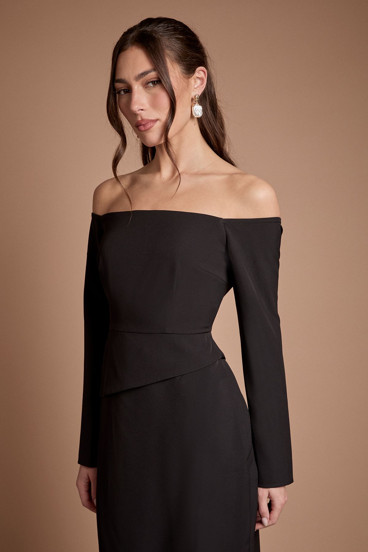 Coast Crepe Bardot Long Sleeve Bridesmaid Maxi Dress