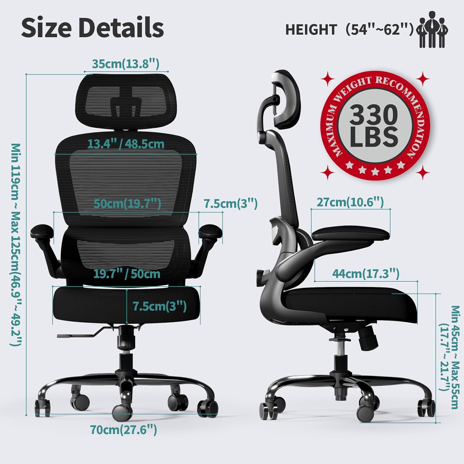 TRALT Office Chair Ergonomic Desk Chair, 330 LBS Home Mesh Office Desk Chairs with Wheels, Comfortable Gaming Chairs (Black)