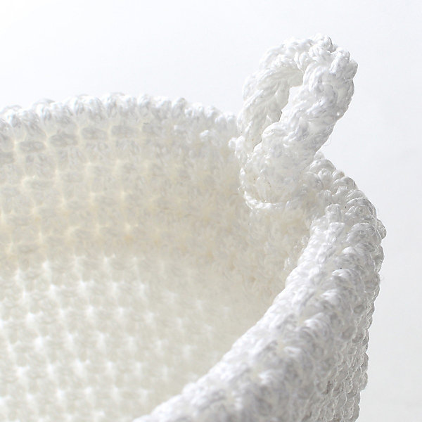 Panier rond maille crochet blanc 12x10cm