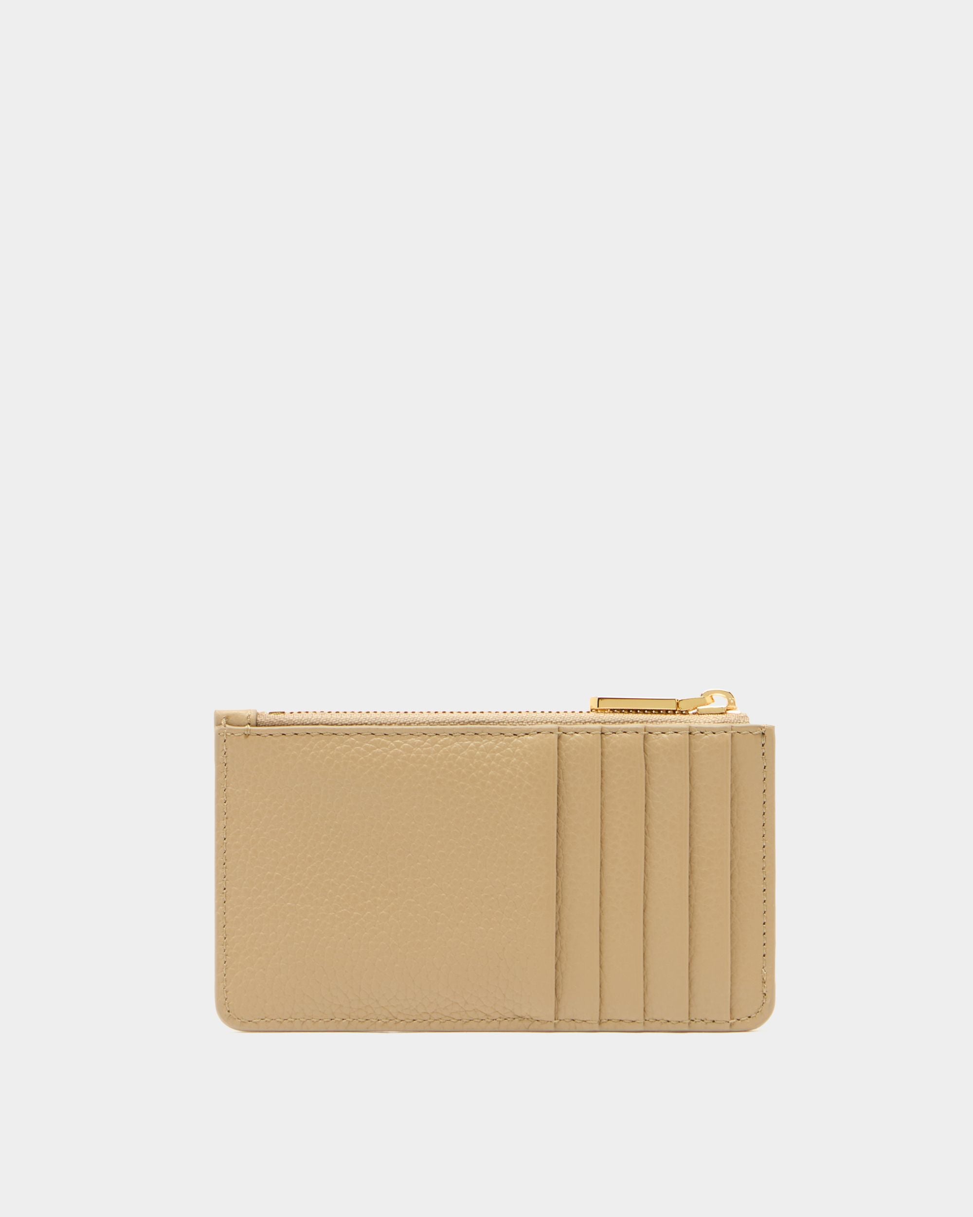 Kartenetui Hera aus genarbtem Leder in Light Beige mit Reißverschluss und Bally-Ribbon-Detail