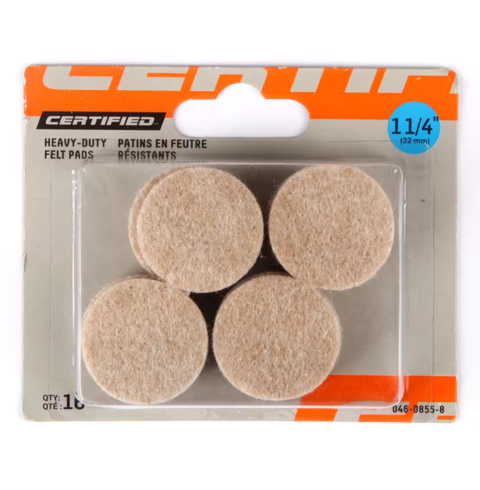 Likewise Round Felt Pads, Surface Protection, 1-1/4-in, Beige, 16-pc