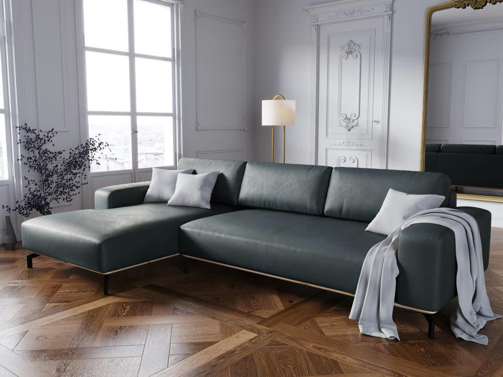 MARC - Canapé d'angle 5 places en cuir bleu