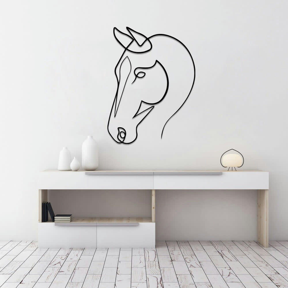 MINIMALISTE - Décoration murale cheval en métal noir 45x60 cm