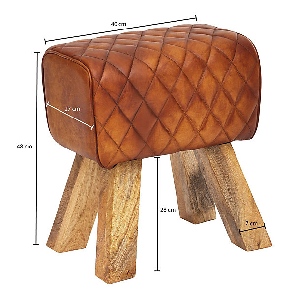 ottoman en cuir véritable 40x48x27 cm ottoman en cuir tabouret en bois massif marron FineBuy