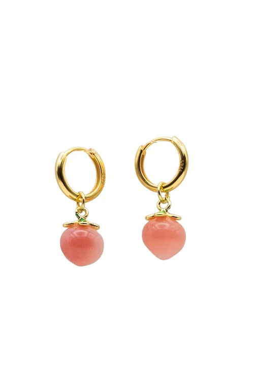 Harvest — Jade Stone Charm Earrings in Peach