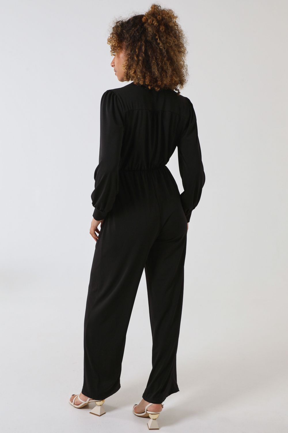 Blue Vanilla Elasticated Waist Crossover Long Sleeve Jumpsuit