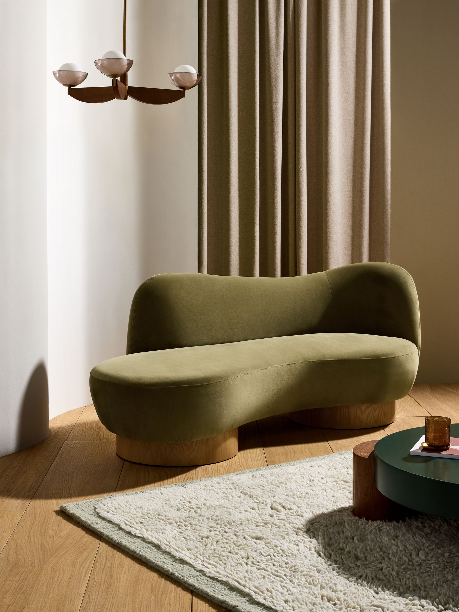 Novara Chaise Lounge 2 Seater Sofa in Fern Green Velvet