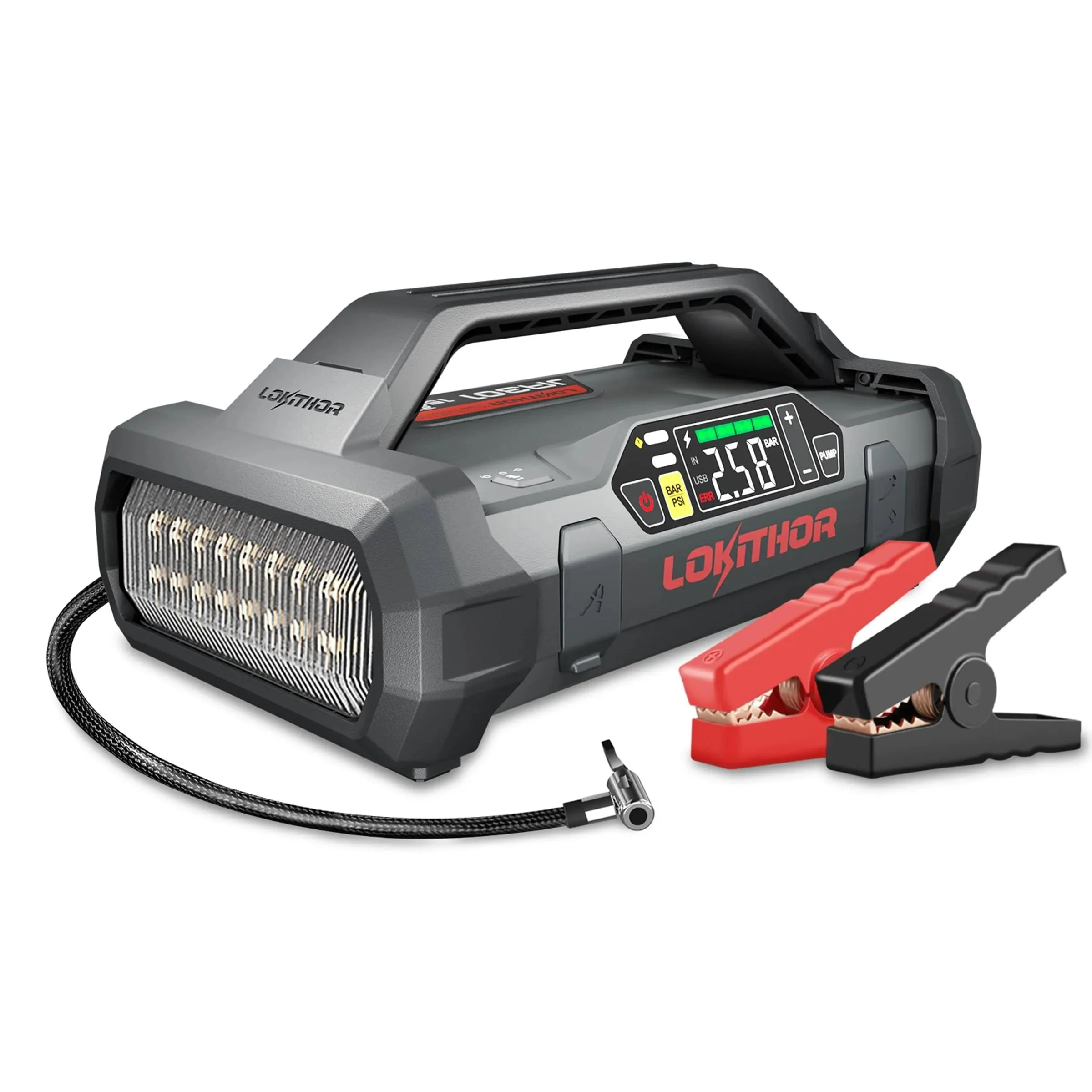 Starter with Air Compressor, 1500Amp 12V Portable Car Battery Booster Pack for Upto 7.0L Gas or 4.5L Diesel, 150 PSI Tire Inflator with Digital Screen, 24 Months Ultra-Long Standby