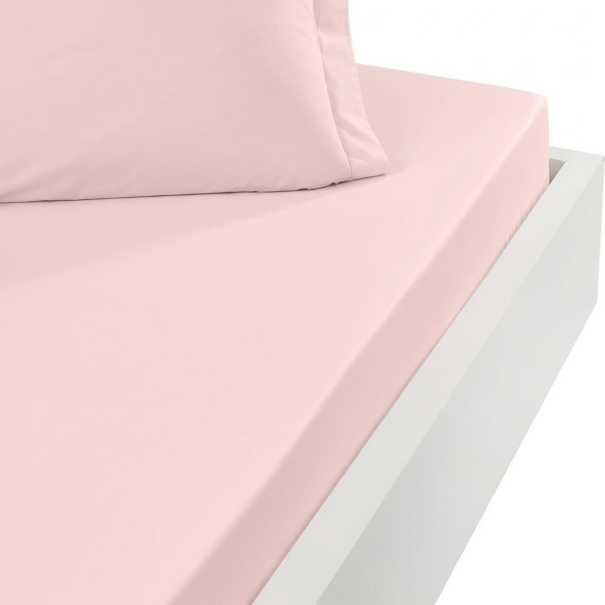 SOFT PERCALE - Drap housse en percale de coton Poudre 140x190 cm