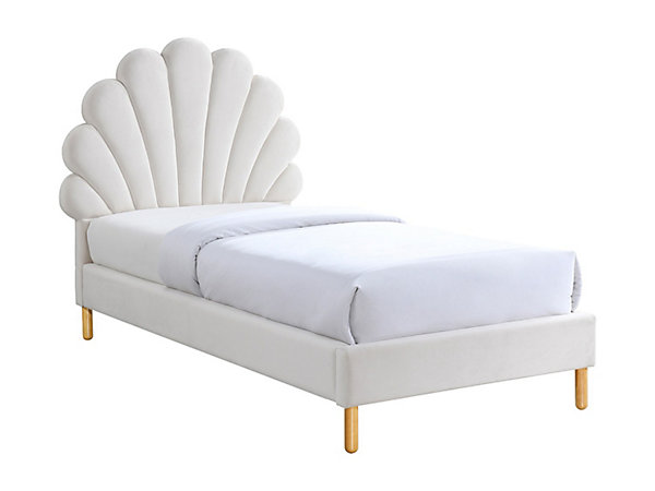 Lit coquillage 90 x 190 cm - Velours - Blanc - MOANA