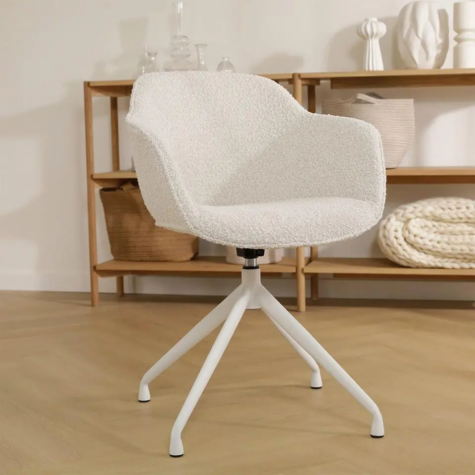 Nolon Nola-Mare Draaibare Eetkamerstoel Boucl&eacute; Beige - Witte Poten