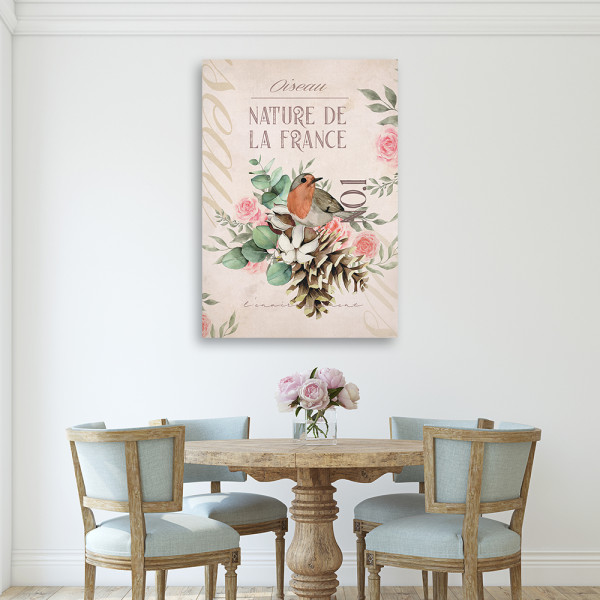 Feeby Obraz na płótnie, Kwiat Ptak Shabby chic 40x60