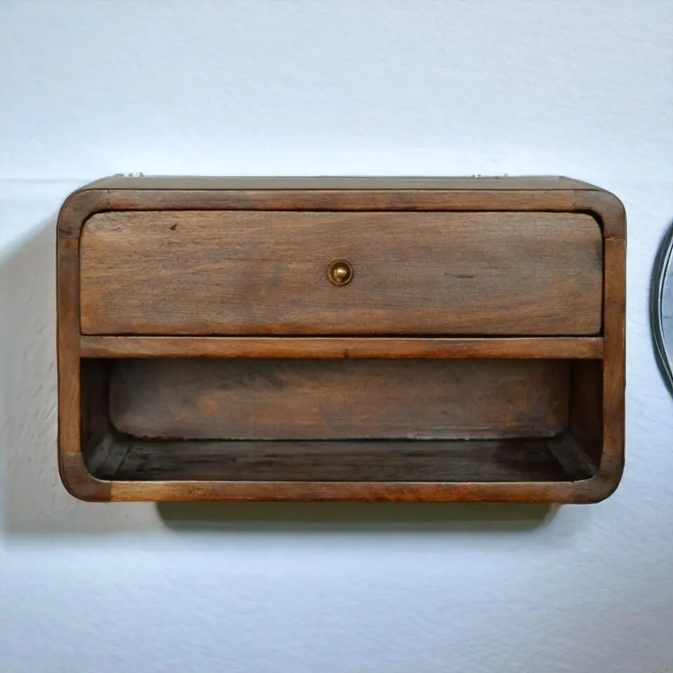 Kastanje Floating Nachtkastje met Gebogen Ontwerp