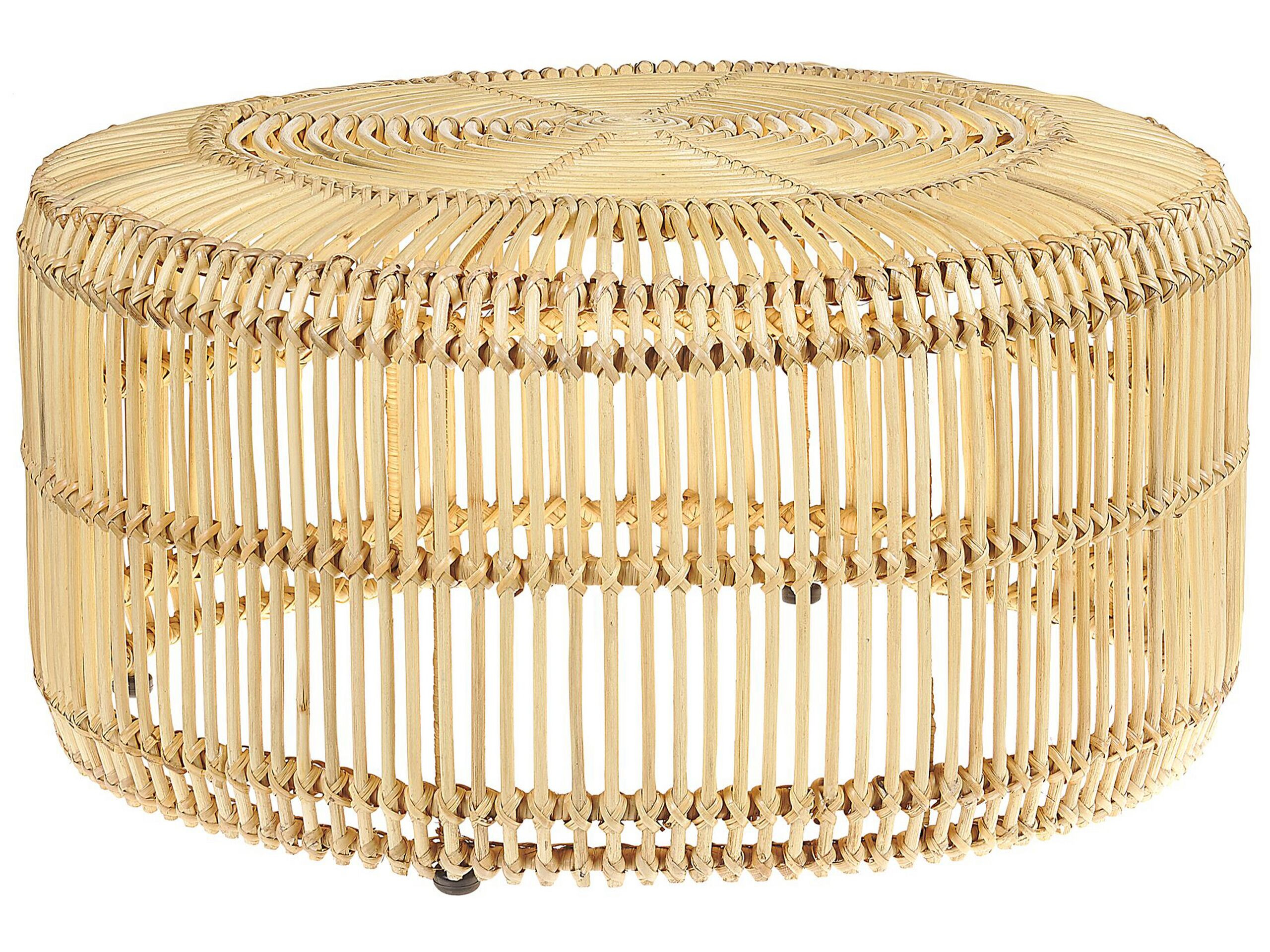Stolik kawowy rattanowy 84 cm jasne drewno