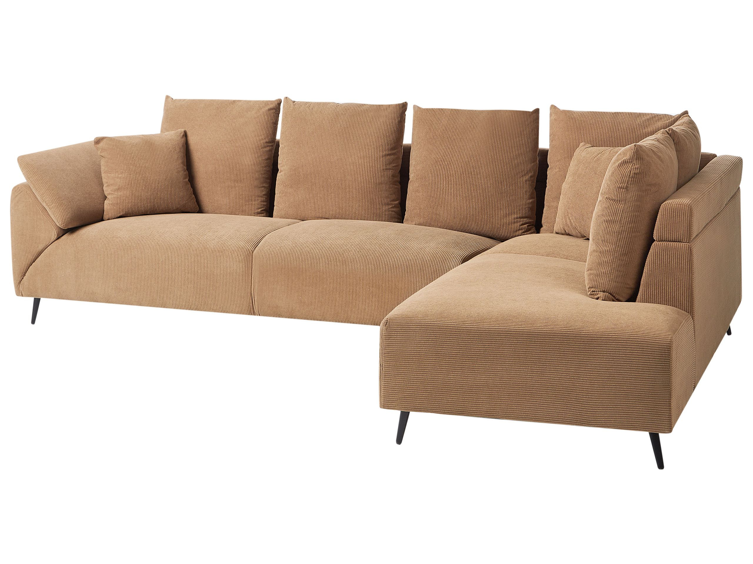 Narożnik sofa duża sztruksowa brązowa z poduchami