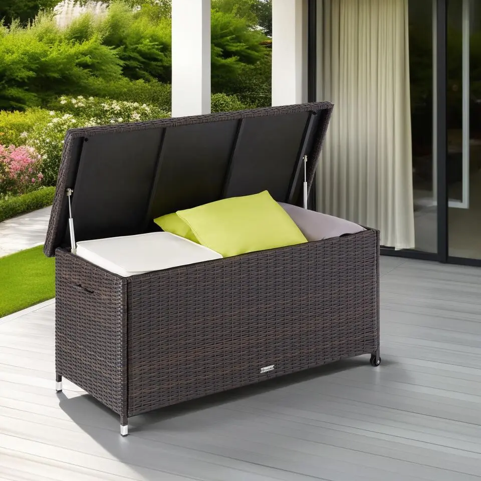 tectake Wicker opbergbox Kiruna met kunststof gaas, 120x55x61,5cm, 270l, Bruin