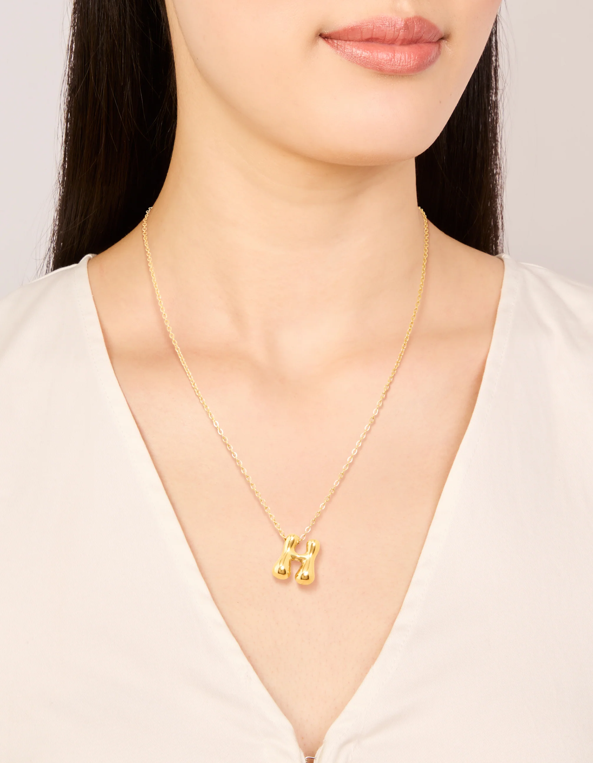 Waterproof Gold Plated Stainless Steel Large Bubble Letter H Necklace