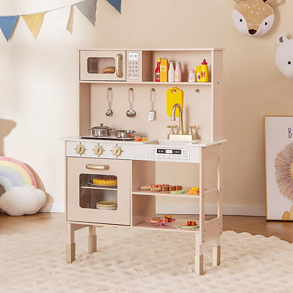 Coiffeuse Enfant Fille avec Miroir à 3 Volets Amovible et Tiroir, Table de Maquillage avec Tabouret, Rose