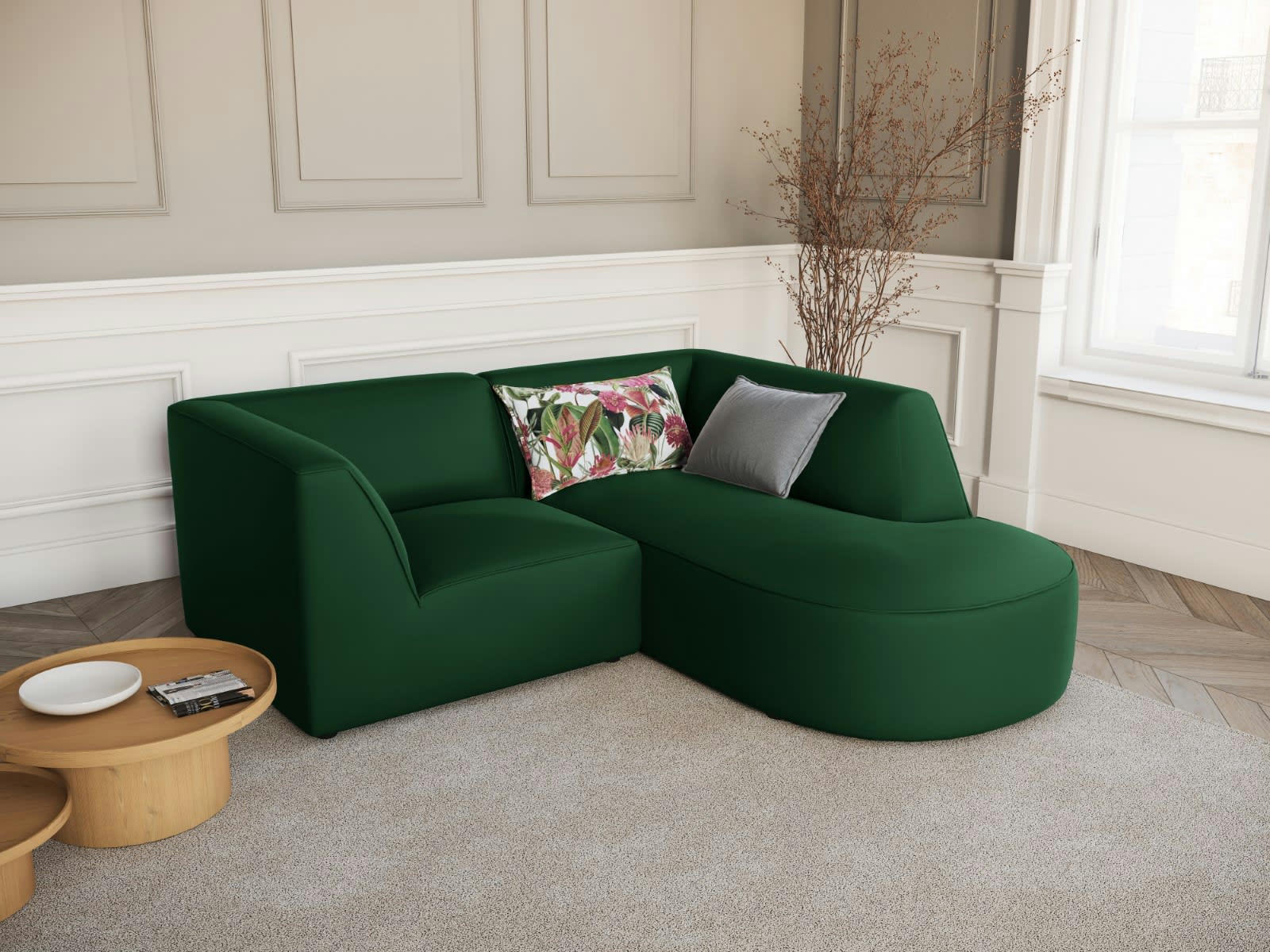 CHARLES - Canapé D'Angle Droit 3 places en Velours Vert