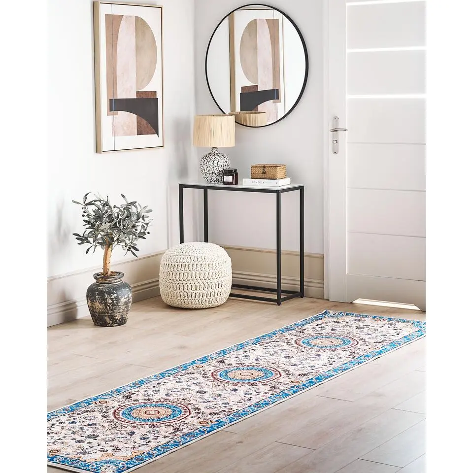 GORDES - Loper tapijt - Beige/Blauw - 80 x 300 cm - Polyester