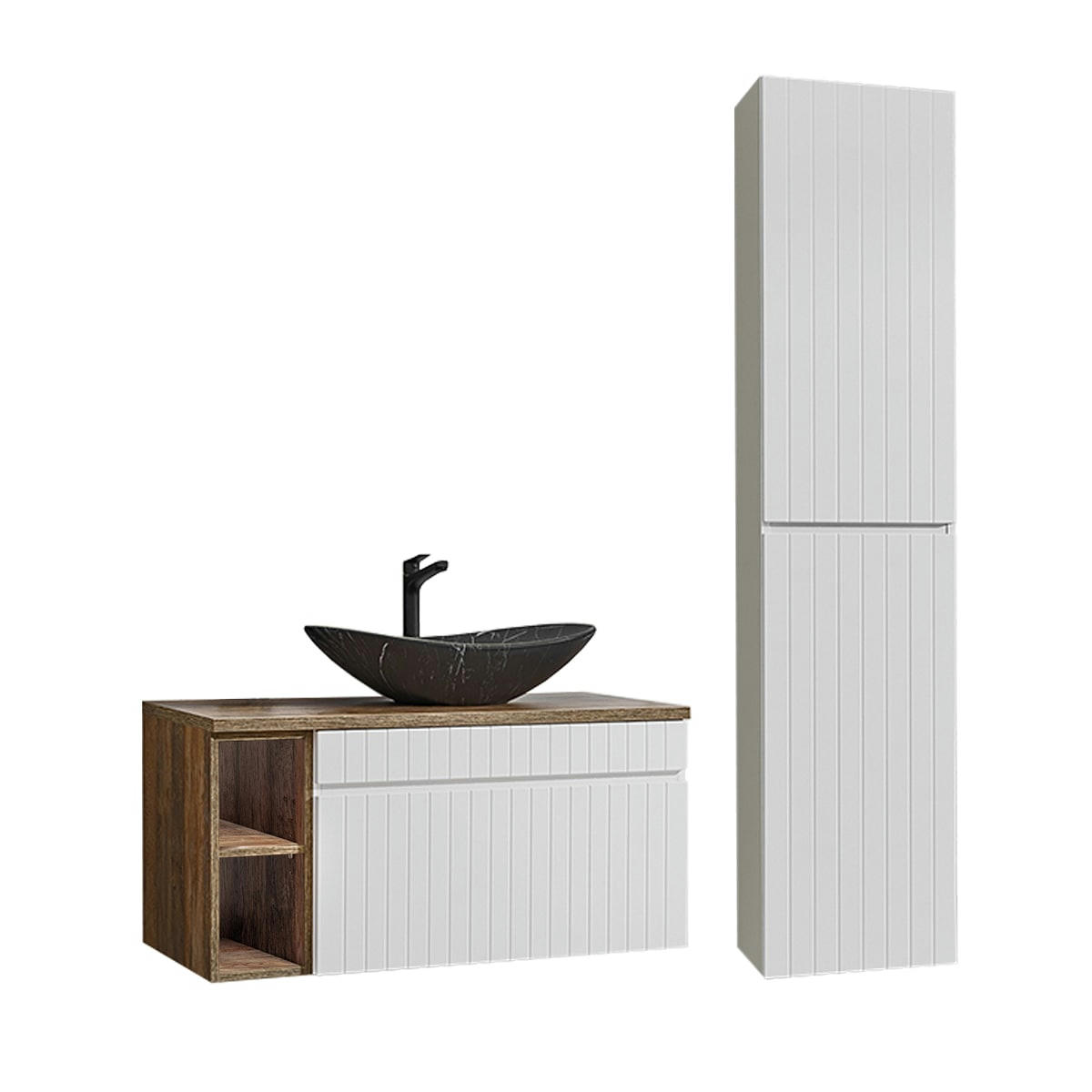 - Ensemble meuble simple vasque 100cm et colonne stratifiés blanc