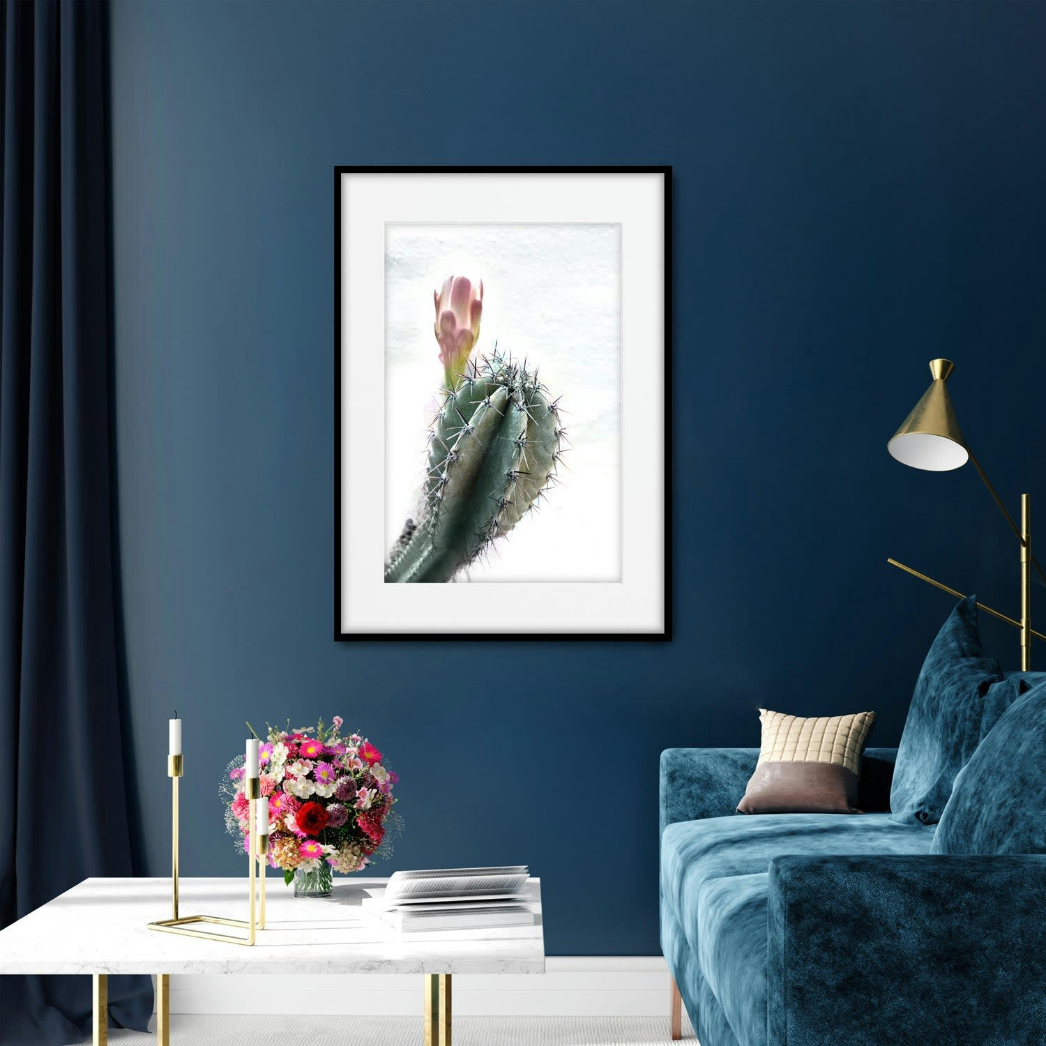 CACTUS - Affiche avec cadre noir - Cactus en fleurs - 30x40