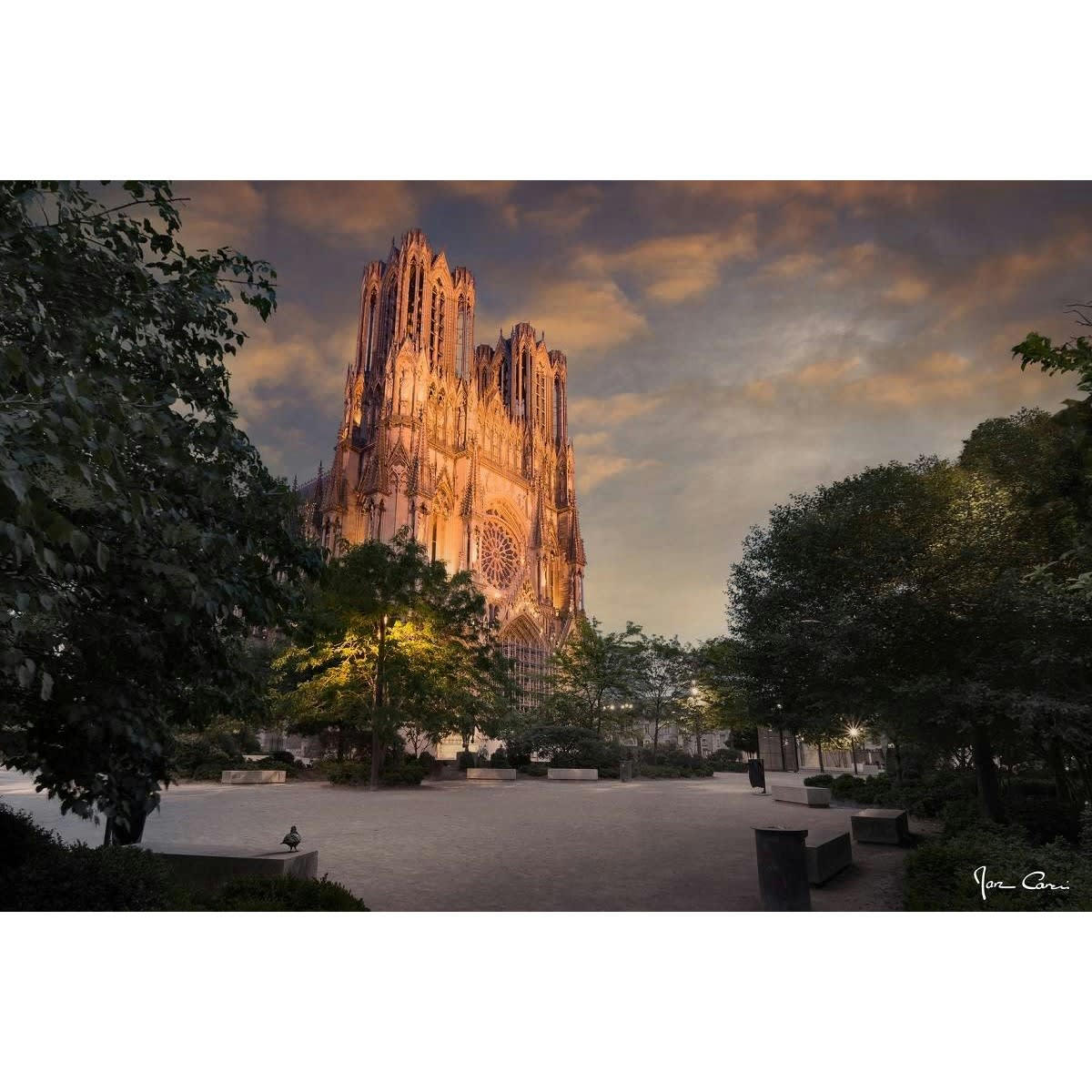 CLASSIQUE INTEMPOREL - Tableau sur toile cathédrale de Reims de nuit 45x65 cm